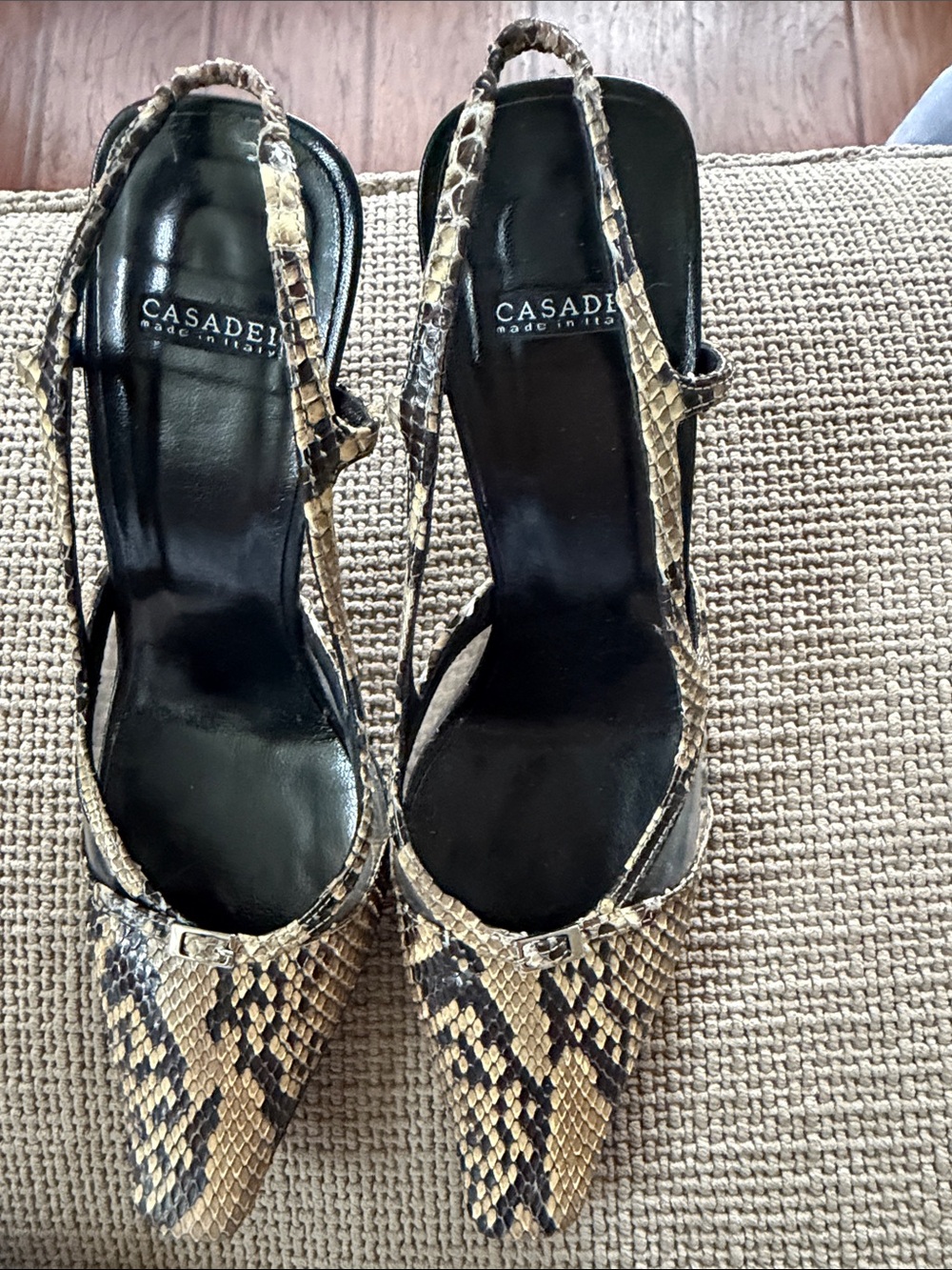 Casadei Snake-Print Slingback Pumps in Tan and Black 7B